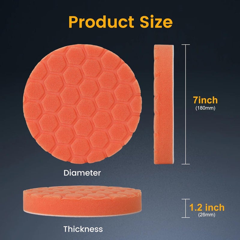 GLSMSLP Buffing Polishing Pads 7 Inch - 7Pcs 180mm Face for 7 Inch Backing Plate, Car Compound Buffing Sponge Pads and Woolen Cutting Polishing Pad Kit - Image 4